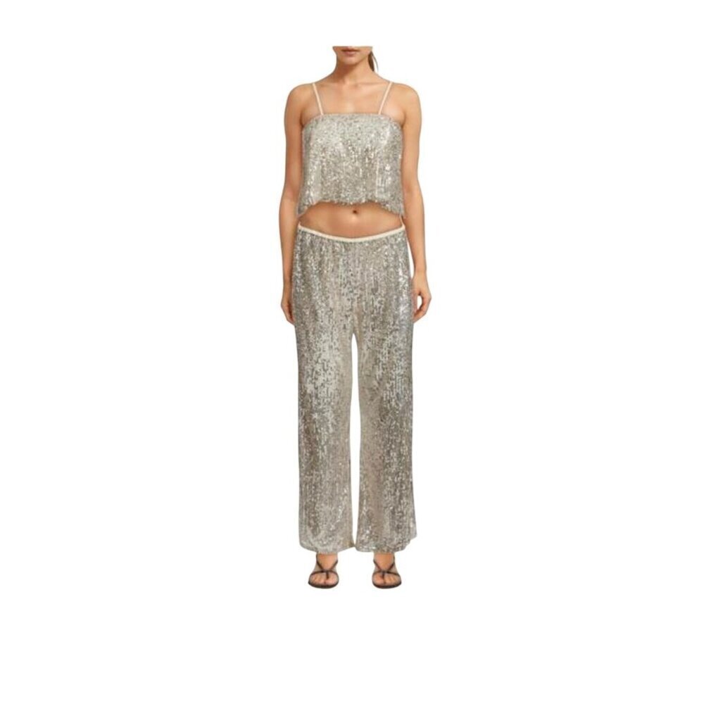 FORTE FORTE Micro Sequined Tank Top Light Gold Womens 0 US 2